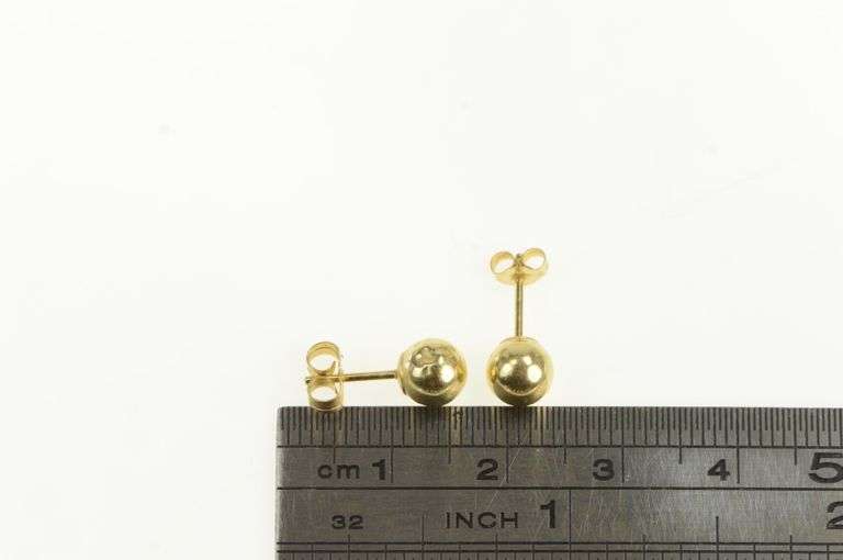 14K Yellow Gold 6.0mm Round Ball Sphere Vintage Stud Earrings