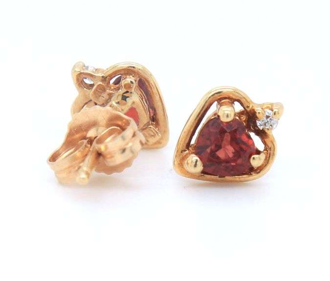 14kt Yellow Gold Heart Shaped Ruby Stud Earrings