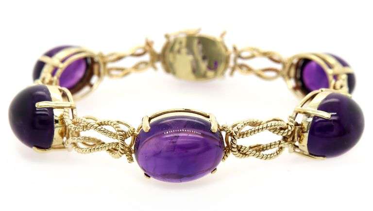 Vintage Amethyst Cabochon Knot Link Bracelet in 18K