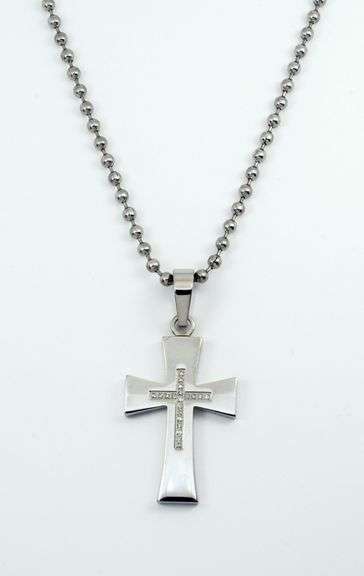 Fashionable Unisex Steel Cross with Diamonds