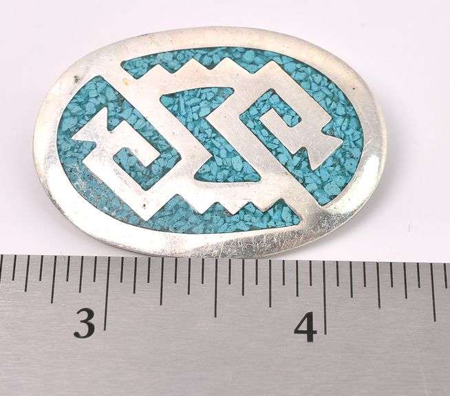 Turquoise Inlay Pendant Or Pin In Sterling Silver