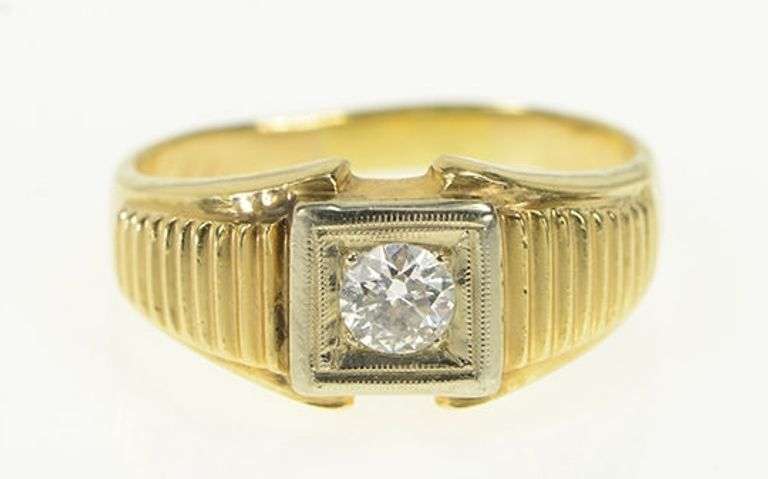 14K Yellow Gold 0.50 Ct Old European Cut Men's Diamond Ring