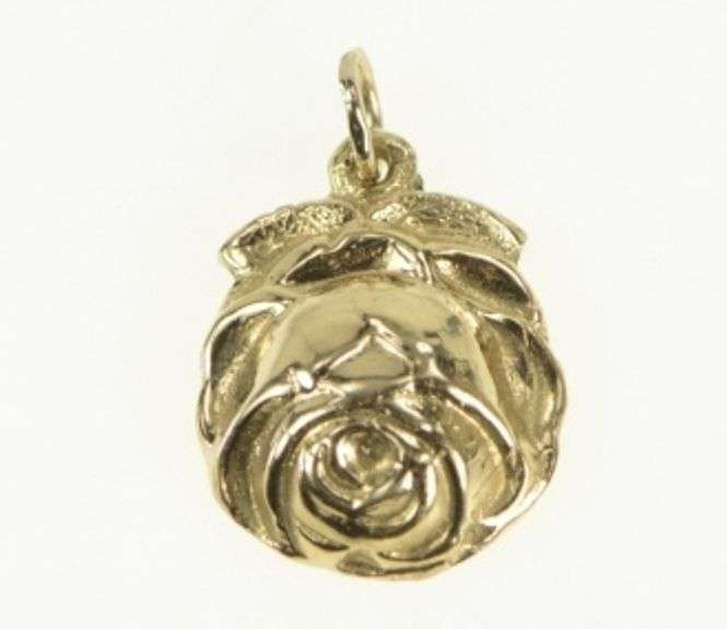 14K Yellow Gold Rose Flower Romantic Valentine Vintage Charm/Pendant