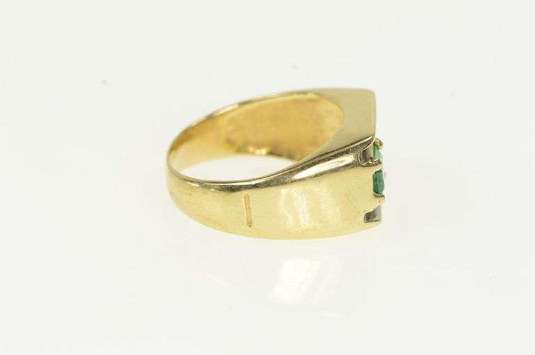 14K Yellow Gold Syn. Emerald Diamond Squared Men's Ring