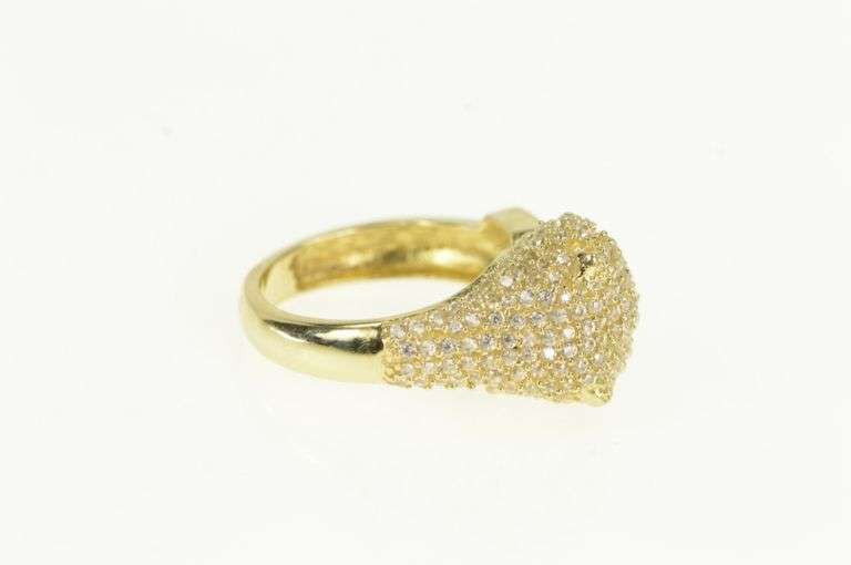14K Yellow Gold Pave Leopard Jaguar Enamel Eyed CZ Ring