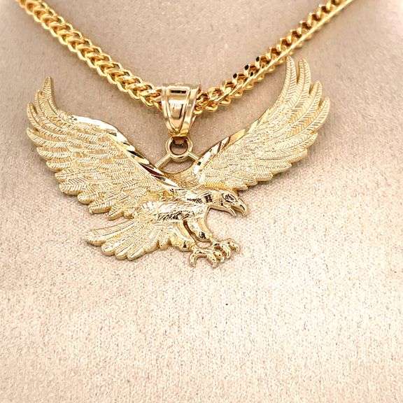 14K YELLOW GOLD TEXTURED EAGLE CHARM WITH CHAIN