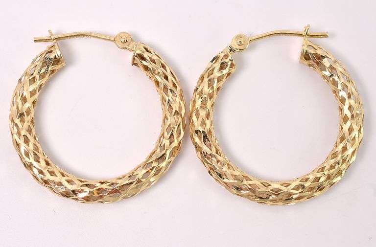 Interesting Hoop Earrings In 14K Yellow Gold
