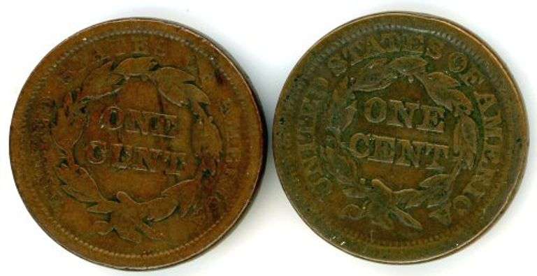 2 Braided Hair Large Cents: 1841 & 1851