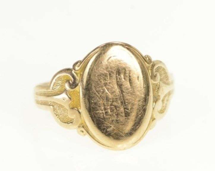 14K Yellow Gold Ornate Victorian Worn Monogram Name Initial Ring