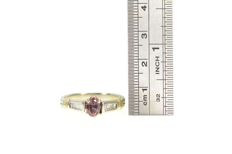 14K White Gold Syn. Alexandrite Diamond Ornate Engagement Ring
