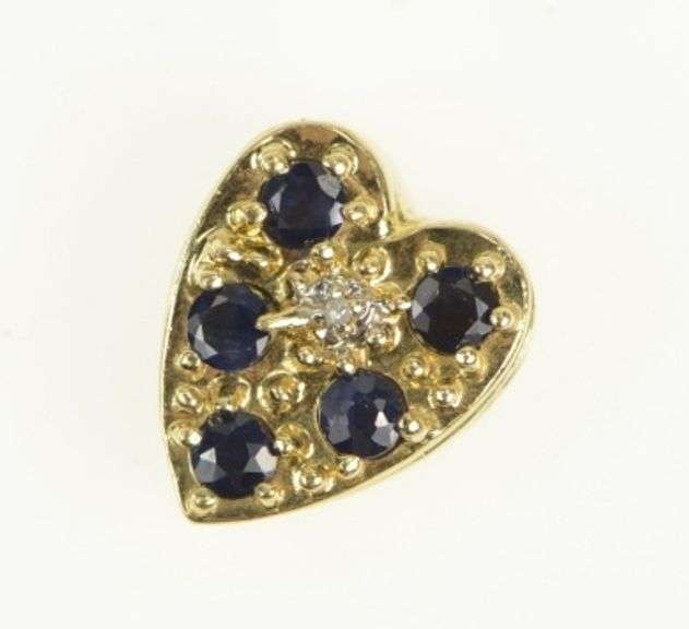 14K Yellow Gold Sapphire Diamond Heart Slide Bracelet Charm/Pendant