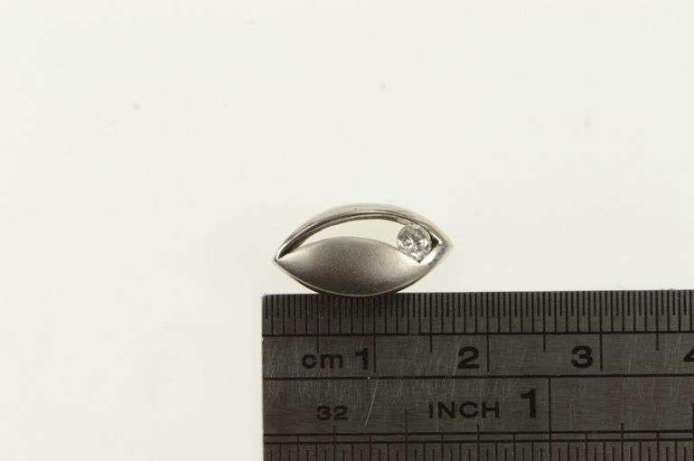 14K White Gold Satin Finish Geometric CZ Vintage Navette Charm/Pendant