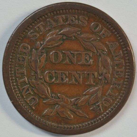 Glossy-brown XF/AU 1853 Braided Hair Large Cent