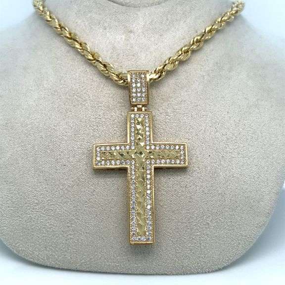 14K YELLOW GOLD CROSS WITH CHAIN