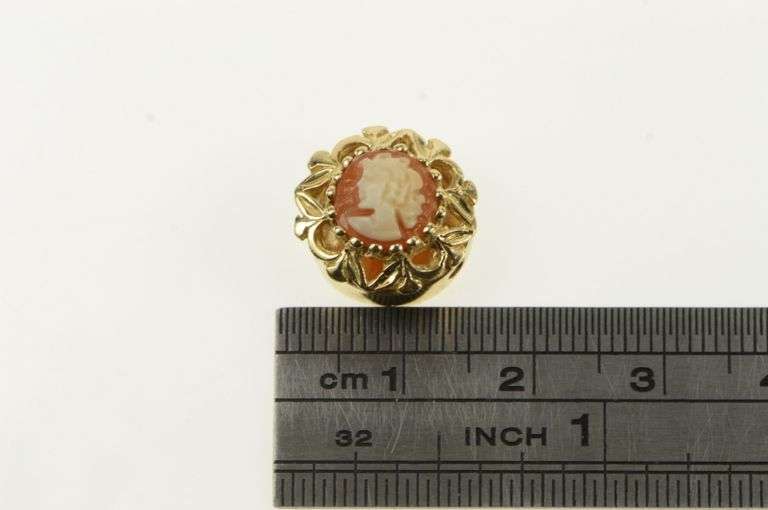 14K Yellow Gold Carved Shell Cameo Slide Bracelet Charm/Pendant