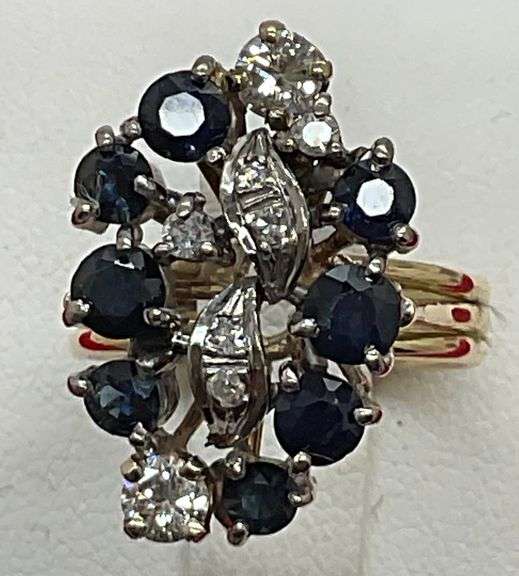 LADIES 14K GOLD DIAMOND AND SAPPHIRE VINTAGE RING