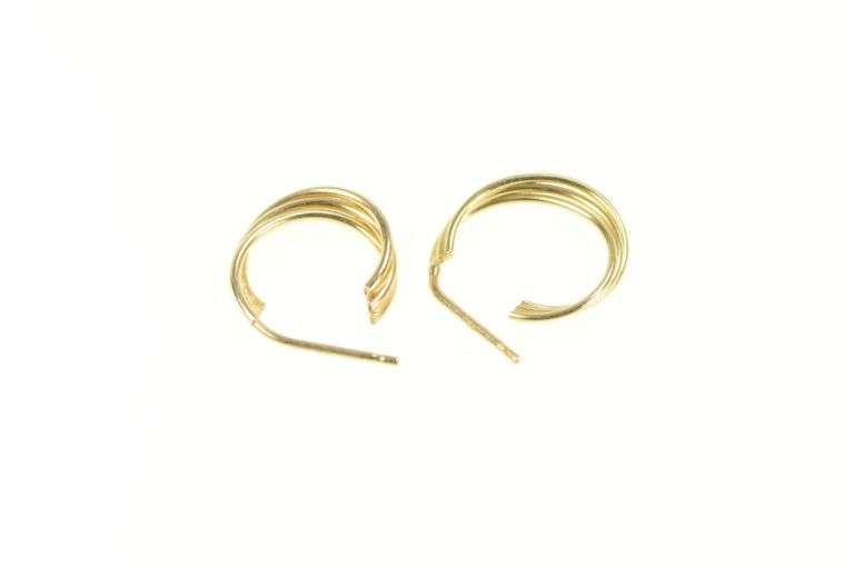 14K Yellow Gold Twist Design Semi Hoop Vintage Statement Earrings