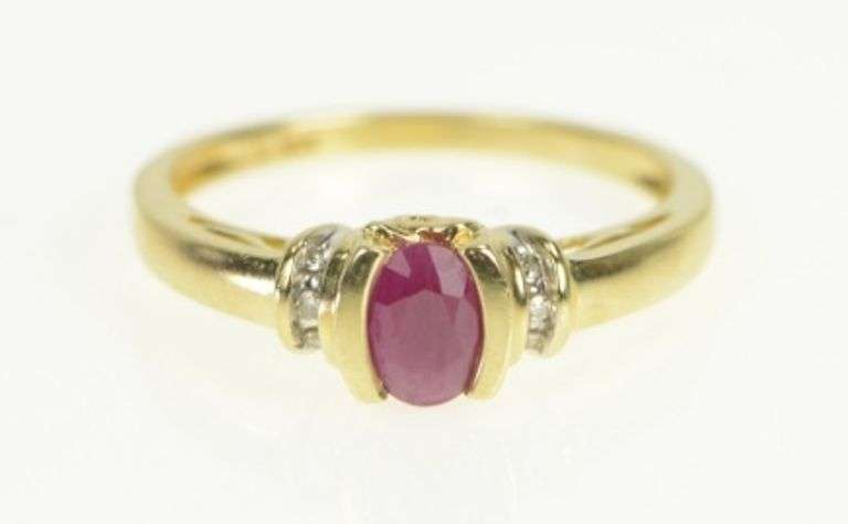 10K Yellow Gold Oval Natural Ruby Diamond Accent Vintage Ring