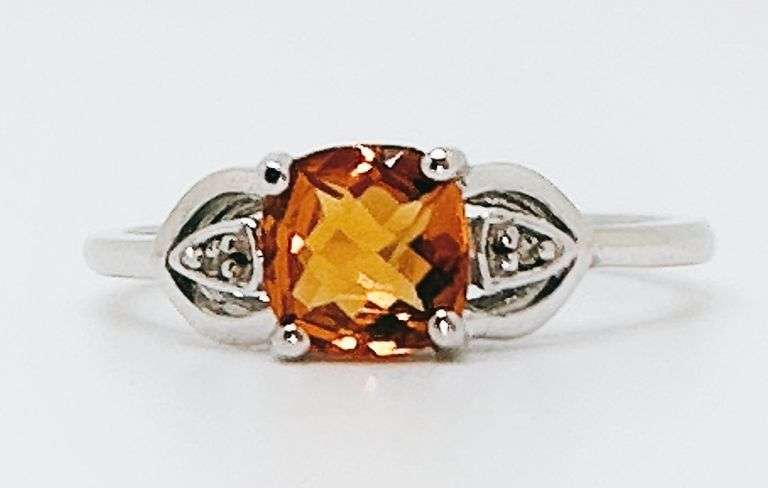 14kt Solid White Gold, Citrine, & Diamond Ring