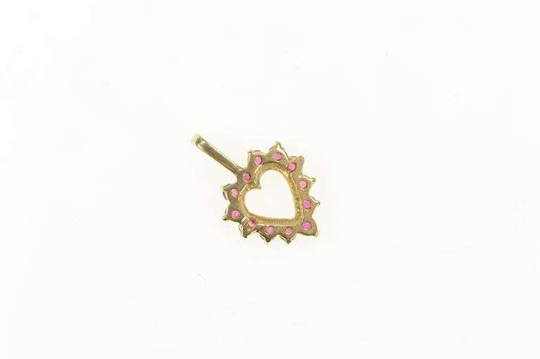 14K Yellow Gold Ruby Hear Love Symbol Valentine Vintage Pendant