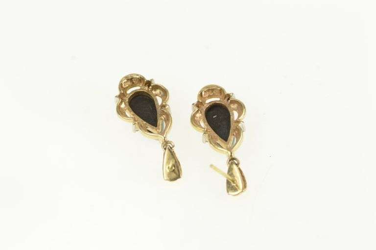 14K Yellow Gold Black Opal Doublet Chip Inlay Diamond Earrings