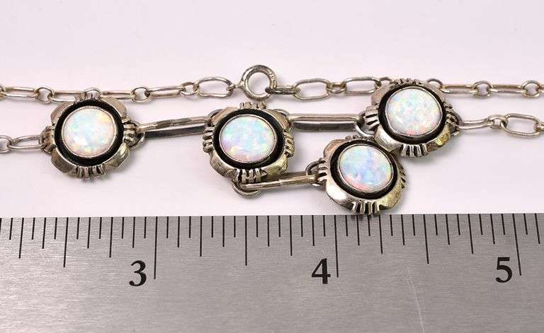 Flower Opal Necklace In Sterling Silver