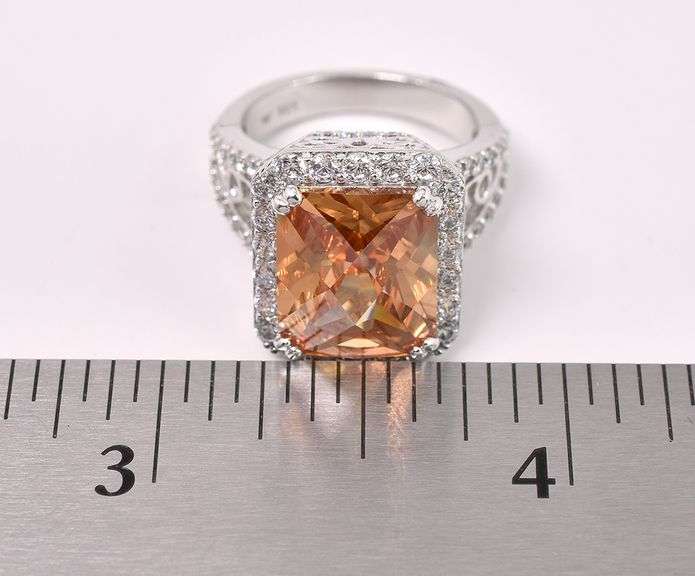 Orange CZ Ring In Sterling Silver