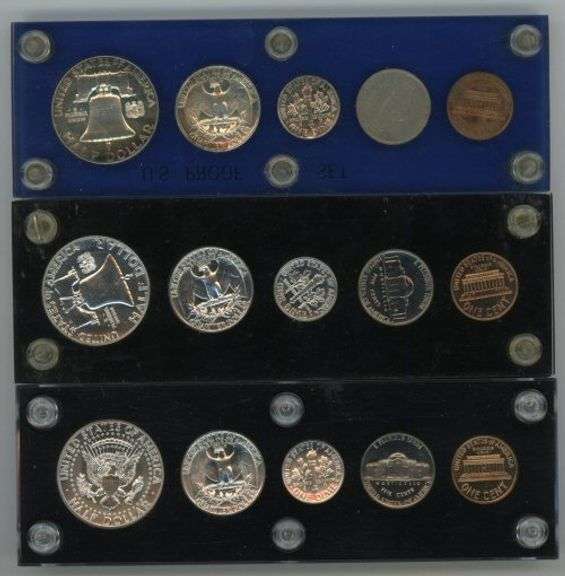 3 Superb Gem Proof Sets in custom holders: 2 1962 & 1964