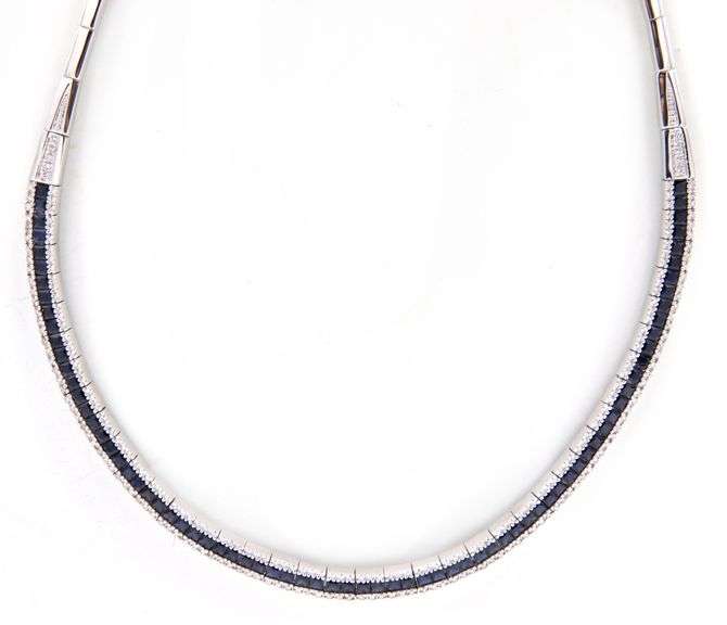 11.0ctw Princess Sapphire and 2.00ctw Diamond Triple Row Collar Necklace in 14K