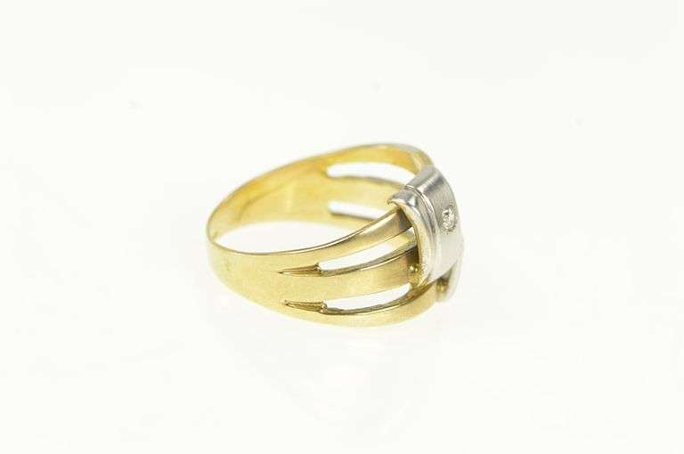 14K Yellow Gold Diamond Two Tone Layered Look Statement Band Ring