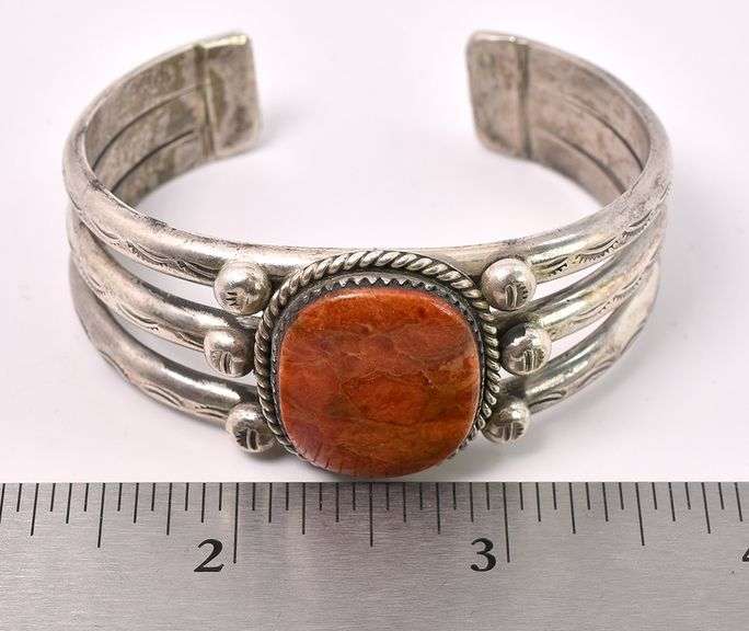 Coral Cuff Bracelet In Sterling Silver