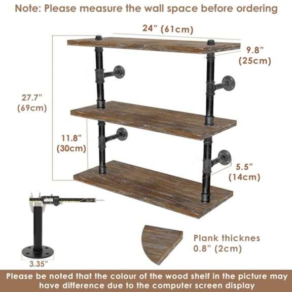 3 Tier 24 in Rustic Style 2 Industrial Pipe Shelving