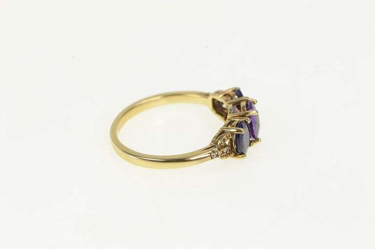 10K Yellow Gold Amethyst Sapphire Diamond Vintage Ring