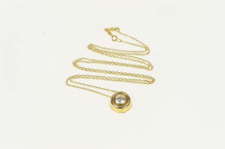 14K Yellow Gold 1.0mm Cable Chain Cubic Zirconia Round Necklace