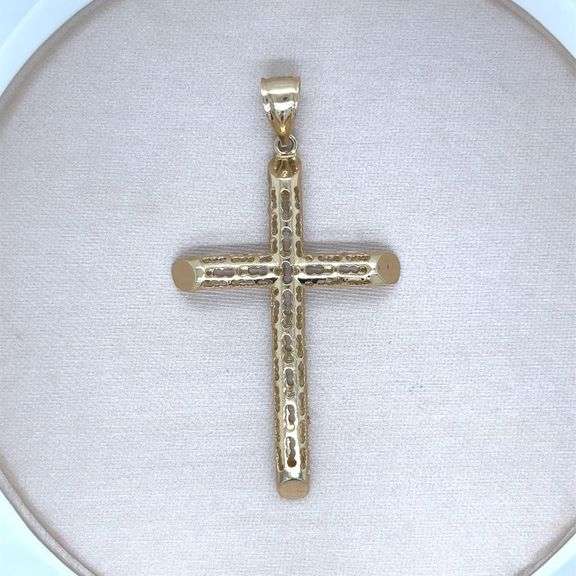 14K YELLWO GOLD FILIGREE CROSS PENDANT NECKLACE
