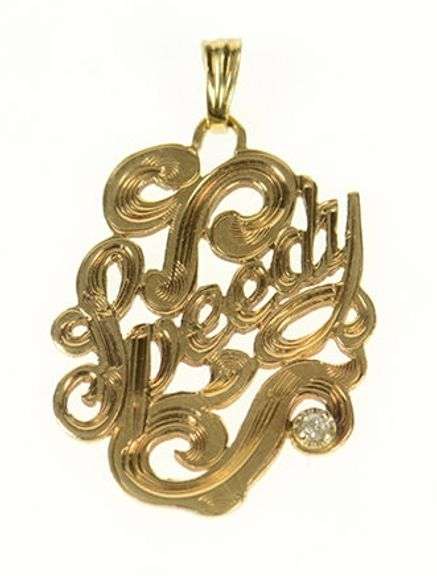 10K Yellow Gold Art Nouveau Speedy Diamond Accent Etched Pendant