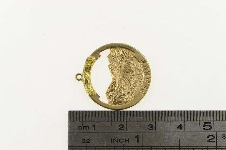 14K Yellow Gold Alaska Landscape Mountain Raw Nugget Charm/Pendant