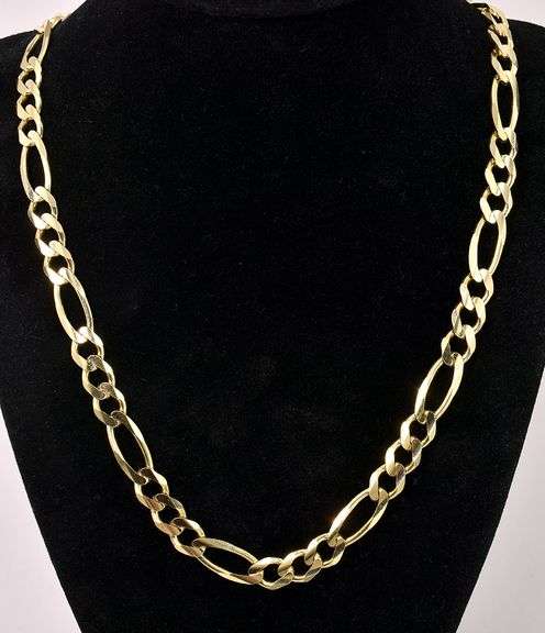 Charming Figaro Link Chain Necklace In 14K Yellow Gold