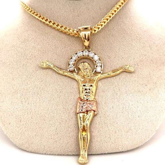 14K YELLOW AND ROSE GOLD JESUS CHARM WITH CHAIN