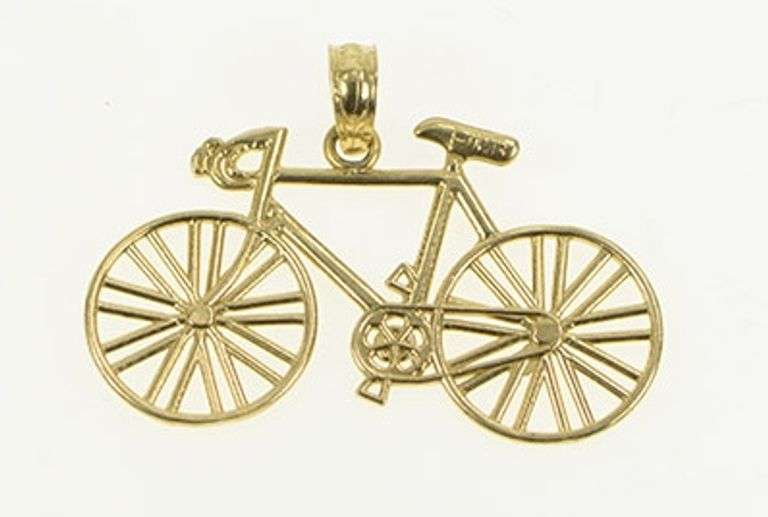 14K Yellow Gold Bike Bicycle Cyclist Vintage Travel Charm/Pendant