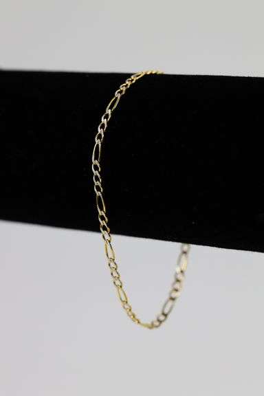 10k Yellow Gold Solid Pave Figaro Link Chain 2.6mm Bracelet 7"