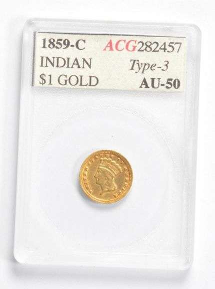 AU50 1859-C $1 Indian Princess Head Gold Dollar Piece - Type-3 ACG