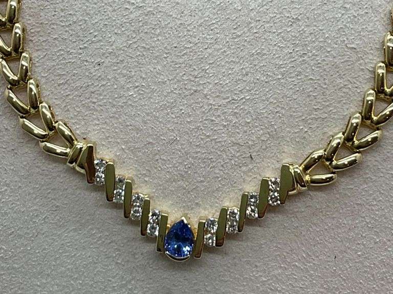 CERTIFIED BRAND NEW 14K GOLD , DIAMOND AND TANZANITE NECKLACE