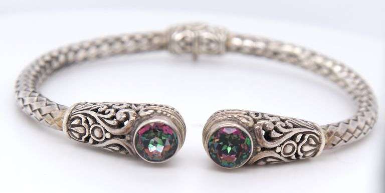 925 Sterling Silver Mystic Topaz Bangle Bracelet
