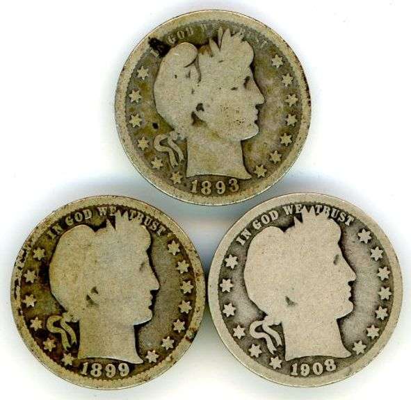 3 Different O-Mint Silver Barber Quarters
