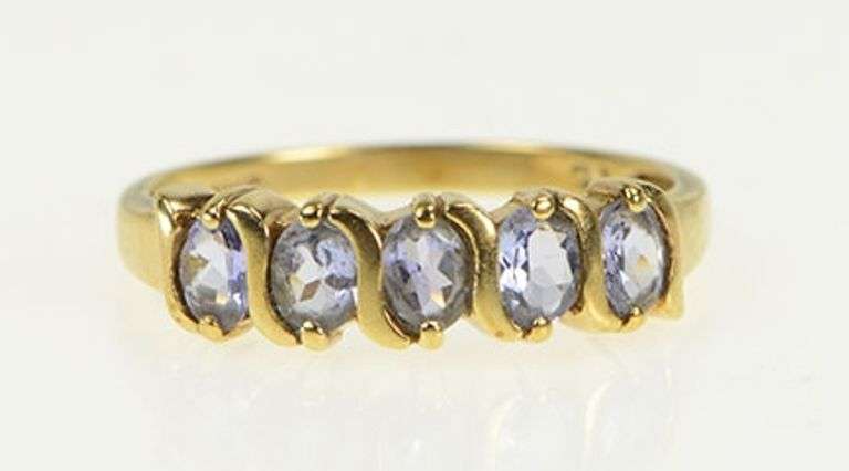 10K Yellow Gold Five Stone Tanzanite Wavy Statement Band Ring