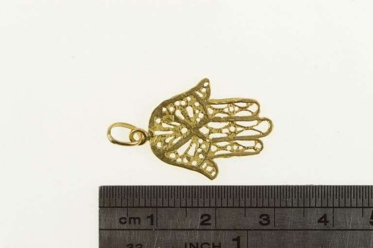 14K Yellow Gold Hamsa Trad. Protection Symbol Filigree Charm/Pendant
