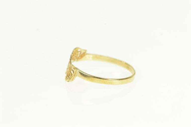 14K Yellow Gold Vintage Filigree Leaf Cluster Statement Ring