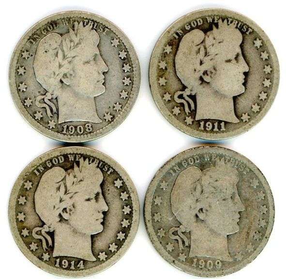 4 Different Barber Silver Quarters