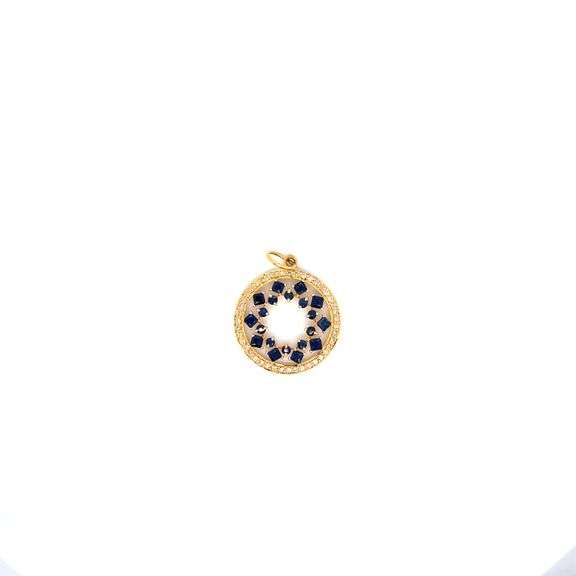 14K YELLOW GOLD CHARM WITH DIAMONDS AND SAPPHIRES